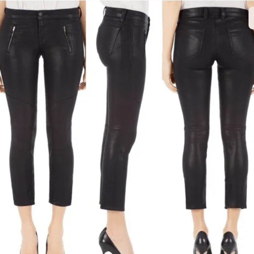 J BRAND Julia Lacquered Pants Black Size 28 Cropped Skinny Mid Rise Biker Moto